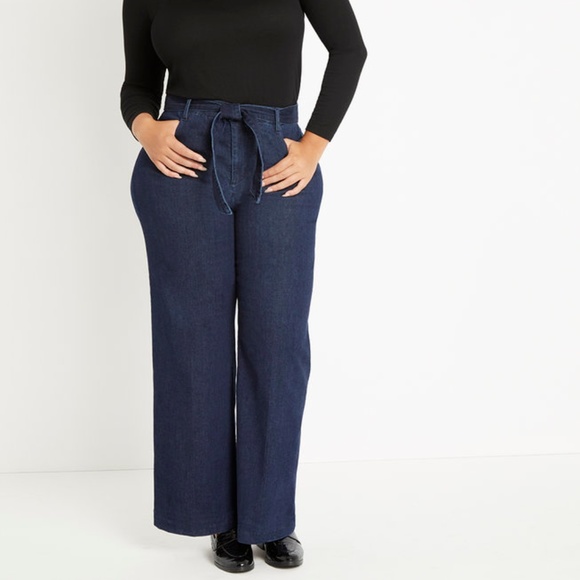 Eloquii Denim - Eloquii Belted High Rise Wide Leg Denim-Regular